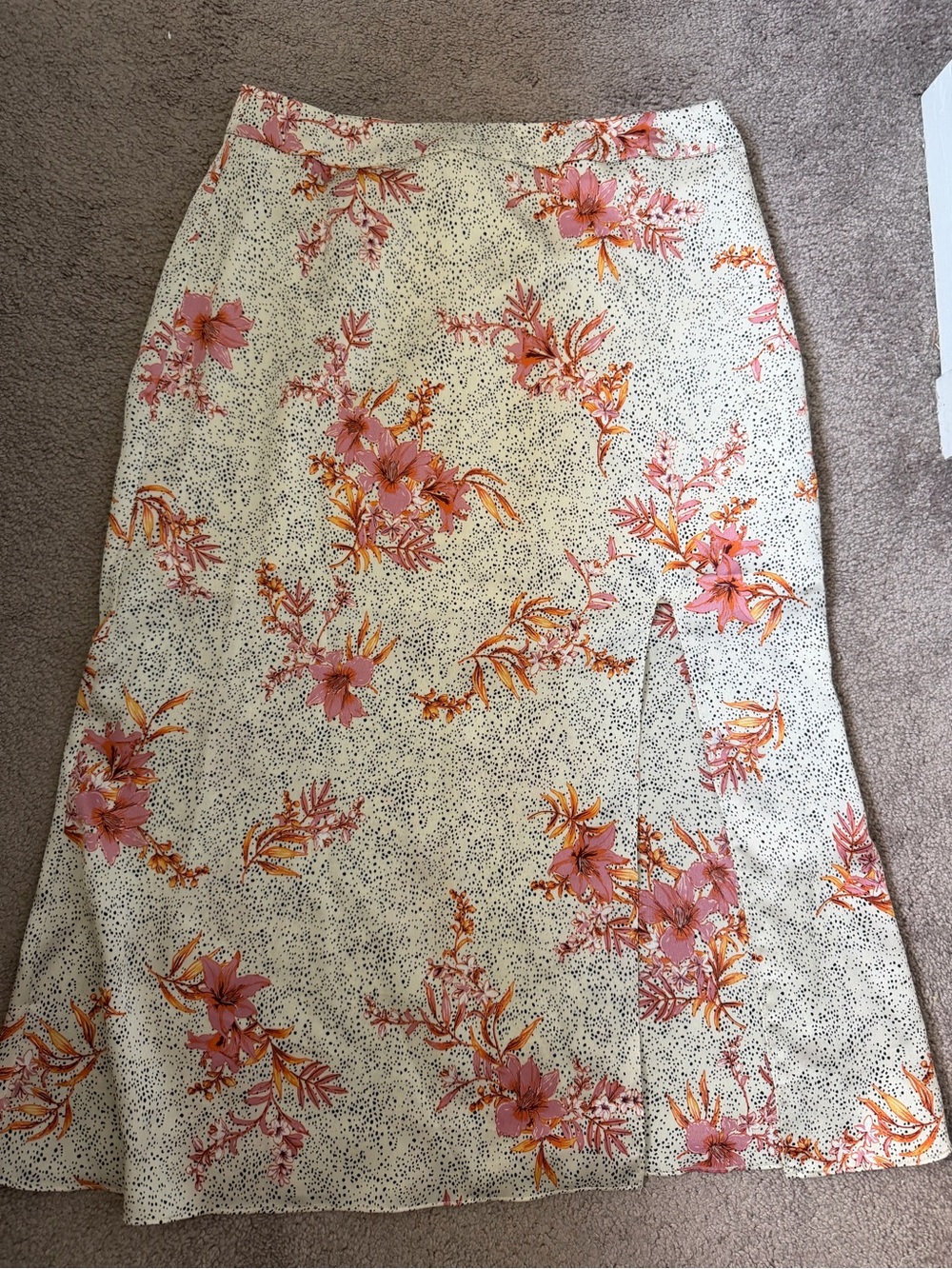 Sage Cream A-Line Skirt with Pink & Orange Floral Print NWT